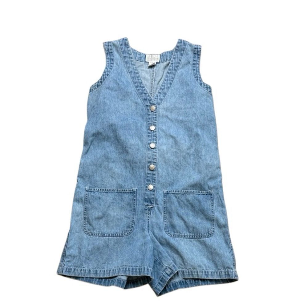 90s Vintage Moda Intl Chambray Button Front Vneck Jumpsuit Playsuit Romper XS